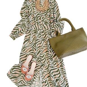 Stylish Green Zebra Print Long Sleeve Dress